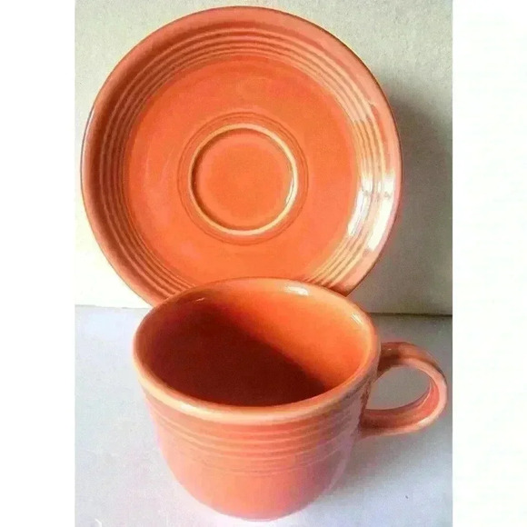 Fiesta Fiestaware Coffee Tea Cup & Saucer Homer Laughlin Co USA Persimmon 1980's - Picture 1 of 6